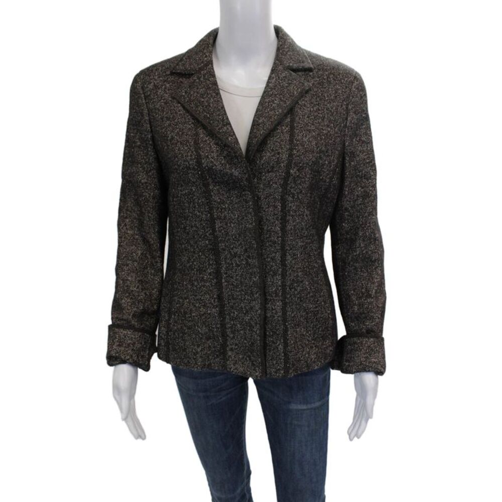 Akris Punto Women Blazer Gray Flecked Wool Silk Long Sleeve Size 10